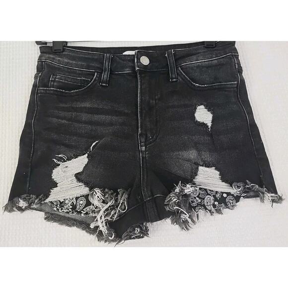 Vervet Los Angeles ~Woman Size S~ Black Denim Distressed Jean Shorts Stretch. - Picture 10 of 12
